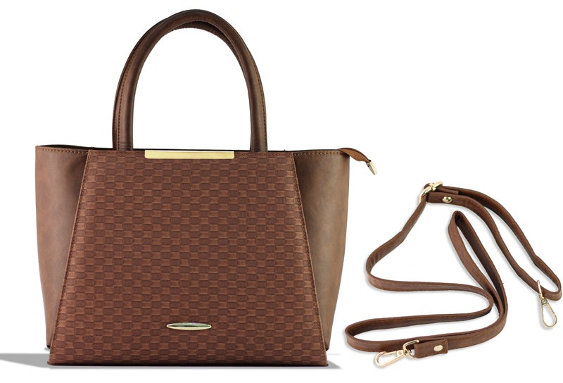 Women’s Shoulder Bag Elegant Textured Satchel with Adjustable Crossbody Strap Spacious Trendy Dusty Tote for Work & Daily Use (Light Brown) - Image 1